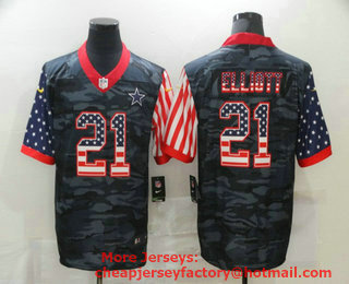 Men's Dallas Cowboys #21 Ezekiel Elliott USA Camo 2020 Salute To Service Stitched NFL Nike Limited Jersey