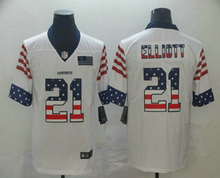Men's Dallas Cowboys #21 Ezekiel Elliott White Independence Day Stars & Stripes Jersey