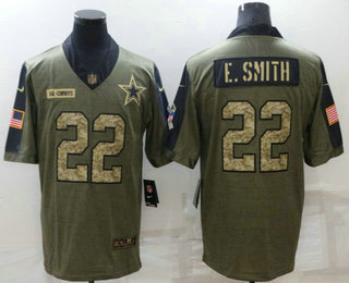 Men's Dallas Cowboys #22 Emmitt Smith 2021 Olive Camo Salute To Service Limited Stitched Jersey