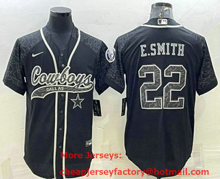 Men's Dallas Cowboys #22 Emmitt Smith Black Reflective Limited Stitched Football Jersey