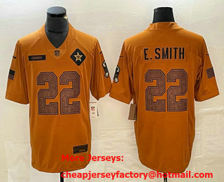 Men's Dallas Cowboys #22 Emmitt Smith Brown 2023 Salute To Service Limited Stitched Jersey