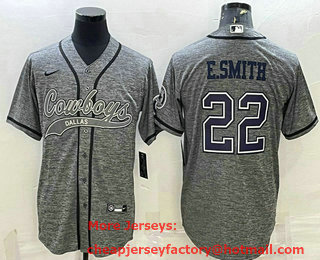 Men's Dallas Cowboys #22 Emmitt Smith Grey Gridiron With Patch Cool Base Stitched Baseball Jersey