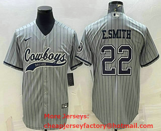 Men's Dallas Cowboys #22 Emmitt Smith Grey With Patch Cool Base Stitched Baseball Jersey