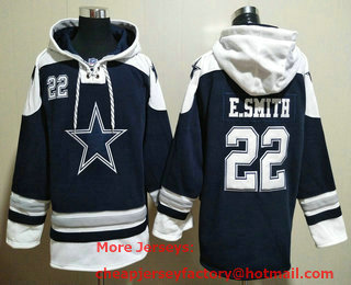 Men's Dallas Cowboys #22 Emmitt Smith Navy Blue Ageless Must Have Lace Up Pullover Hoodie
