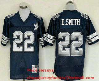 Men's Dallas Cowboys #22 Emmitt Smith Navy Blue With 25TH Patch Throwback Stitched Jersey