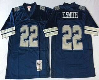 Men's Dallas Cowboys #22 Emmitt Smith Navy Blue With Silver Throwback Jersey by Mitchell & Ness