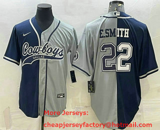 Men's Dallas Cowboys #22 Emmitt Smith Navy Grey Split With Patch Cool Base Stitched Baseball Jersey