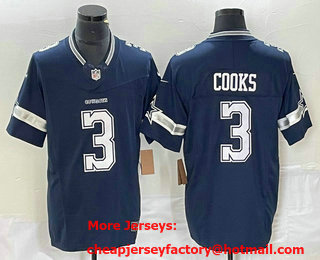 Men's Dallas Cowboys #3 Brandin Cooks Navy Blue 2023 FUSE Vapor Stitched Jersey