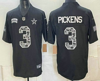 Men's Dallas Cowboys #3 George Pickens Limited Black FUSE 2026 Salute To Service Jersey