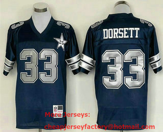 Men's Dallas Cowboys #33 Tony Dorsett Navy Blue With 25TH Patch Throwback Stitched Jersey