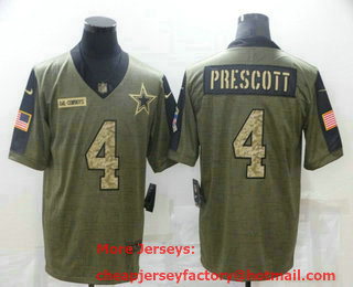 Men's Dallas Cowboys #4 Dak Prescott 2021 Olive Camo Salute To Service Limited Stitched Jersey