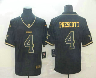 Men's Dallas Cowboys #4 Dak Prescott Black 100th Season Golden Edition Jersey