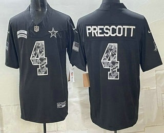 Men's Dallas Cowboys #4 Dak Prescott Limited Black FUSE 2026 Salute To Service Jersey