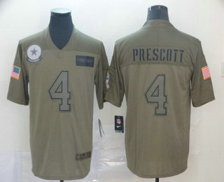 Men's Dallas Cowboys #4 Dak Prescott NEW Olive 2019 Salute To Service Stitched NFL Nike Limited Jersey