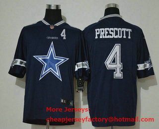 Men's Dallas Cowboys #4 Dak Prescott Navy Blue 2020 Big Logo Number Vapor Untouchable Stitched NFL Nike Fashion Limited Jerse