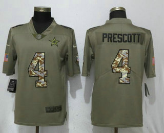 Men's Dallas Cowboys #4 Dak Prescott Olive With Camo 2017 Salute To Service Stitched NFL Nike Limited Jersey