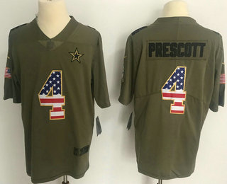 Men's Dallas Cowboys #4 Dak Prescott Olive with USA Flag 2017 Salute To Service Stitched NFL Nike Limited Jersey