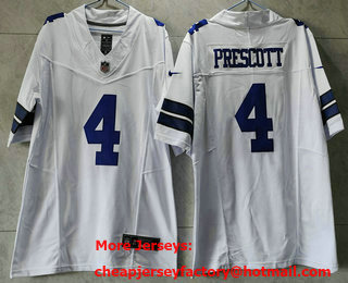 Men's Dallas Cowboys #4 Dak Prescott White 2023 FUSE Vapor Untouchable Stitched Jersey
