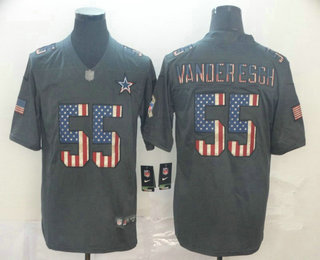 Men's Dallas Cowboys #55 Leighton Vander Esch 2019 Black Salute To Service USA Flag Fashion Limited Jersey