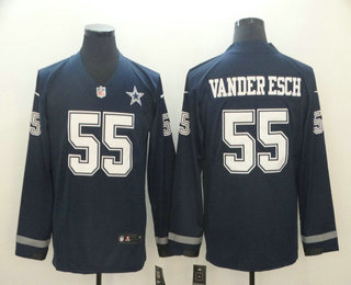 Men's Dallas Cowboys #55 Leighton Vander Esch Navy Therma Long Sleeve Limited Jersey