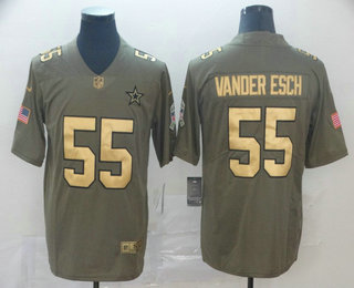 Men's Dallas Cowboys #55 Leighton Vander Esch Olive with Gold 2017 Salute To Service Stitched NFL Nike Limited Jersey