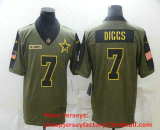 Men's Dallas Cowboys #7 Trevon Diggs 2021 Olive Salute To Service Golden Limited Stitched Jersey