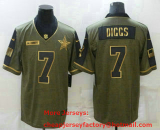 Men's Dallas Cowboys #7 Trevon Diggs 2021 Olive Salute To Service Golden Limited Stitched Jersey