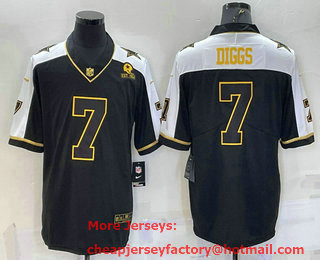 Men's Dallas Cowboys #7 Trevon Diggs Black Gold Thanksgiving With Patch Stitched Jersey