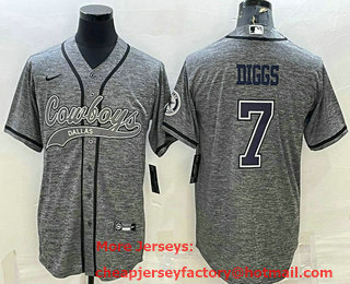 Men's Dallas Cowboys #7 Trevon Diggs Grey Gridiron With Patch Cool Base Stitched Baseball Jersey
