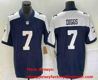 Men's Dallas Cowboys #7 Trevon Diggs Navy Blue Thanksgiving 2023 FUSE Vapor Limited Stitched Jersey