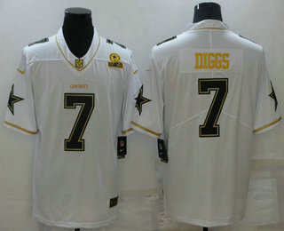 Men's Dallas Cowboys #7 Trevon Diggs White 60th Patch Golden Edition Stitched NFL Nike Limited Jersey
