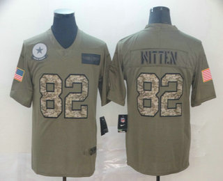 Men's Dallas Cowboys #82 Jason Witten Olive Camo 2019 Salute To Service Stitched NFL Nike Limited Jersey