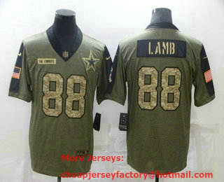 Men's Dallas Cowboys #88 CeeDee Lamb 2021 Olive Camo Salute To Service Limited Stitched Jersey