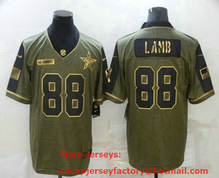 Men's Dallas Cowboys #88 CeeDee Lamb 2021 Olive Salute To Service Golden Limited Stitched Jersey