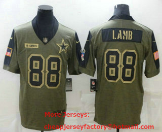 Men's Dallas Cowboys #88 CeeDee Lamb 2021 Olive Salute To Service Limited Stitched Jersey
