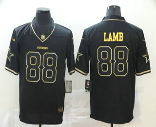 Men's Dallas Cowboys #88 CeeDee Lamb Black 100th Season Golden Edition Jersey