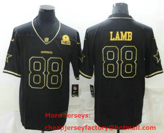 Men's Dallas Cowboys #88 CeeDee Lamb Black 60th Seasons Patch Golden Edition Stitched NFL Nike Limited Jersey