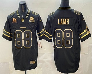 Men's Dallas Cowboys #88 CeeDee Lamb Black Gold 2025 FUSE 5x Super Bowl Champions Vapor Limited Stitched Jersey