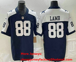 Men's Dallas Cowboys #88 CeeDee Lamb Blue Thanksgiving FUSE Vapor Limited Stitched Jersey