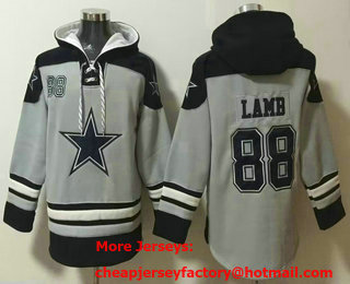 Men's Dallas Cowboys #88 CeeDee Lamb Grey Ageless Must Have Lace Up Pullover Hoodie