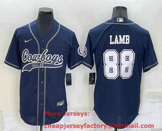 Men's Dallas Cowboys #88 CeeDee Lamb Navy Blue Stitched Cool Base Nike Baseball Jersey