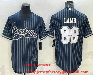 Men's Dallas Cowboys #88 CeeDee Lamb Navy With Patch Cool Base Stitched Baseball Jersey