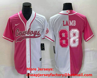 Men's Dallas Cowboys #88 CeeDee Lamb Pink White Two Tone With Patch Cool Base Stitched Baseball Jersey