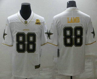 Men's Dallas Cowboys #88 CeeDee Lamb White 60th Patch Golden Edition Stitched NFL Nike Limited Jersey