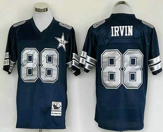 Men's Dallas Cowboys #88 Michael Irvin Navy Blue With 25TH Patch Throwback Stitched Jersey