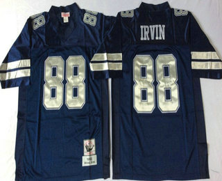 Men's Dallas Cowboys #88 Michael Irvin Navy Blue With Silver Throwback Jersey by Mitchell & Ness