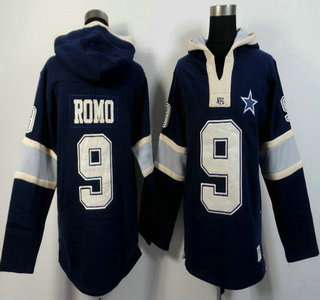 Men's Dallas Cowboys #9 Tony Romo Navy Blue Team Color 2015 NFL Hoody