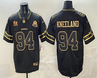 Men's Dallas Cowboys #94 Marshawn Kneeland Black Gold 2025 FUSE 5x Champions Patch Vapor Limited Stitched Jersey