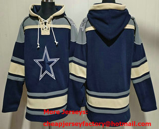 Men's Dallas Cowboys Blank Navy Ageless Must Have Lace Up Pullover Hoodie