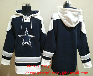 Men's Dallas Cowboys Blank Navy Blue Ageless Must Have Lace Up Pullover Hoodie